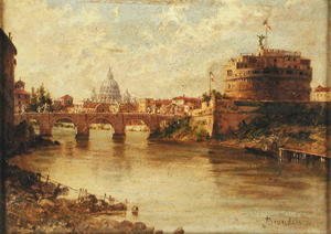 Antonietta Brandeis - Castel Sant'Angelo and St. Peter's from the Tiber