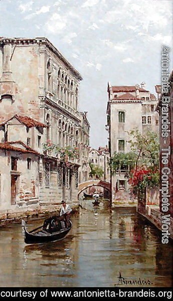 Antonietta Brandeis - Gondolas on a Venetian Canal 'Rio de San Aportino'