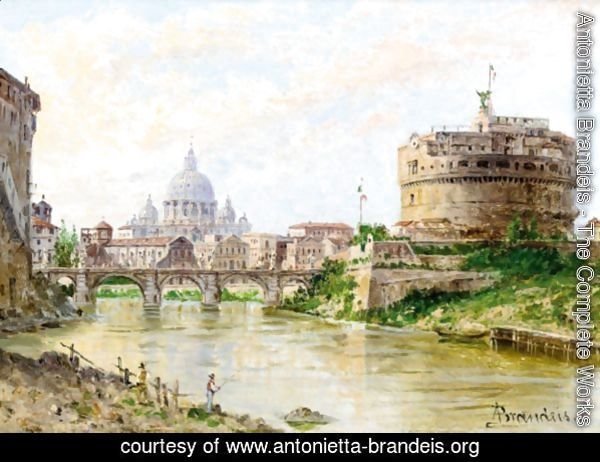 A View Of The Tiber With Castel Sant' Angelo And St Peter'S