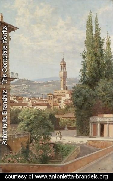 Florence, View Of The Palazzo Vecchio With Fiesole In The Distance