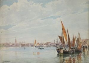 Antonietta Brandeis - Boats On The Lagoon With The Doge's Palace In The Distance