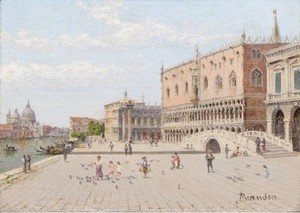 Two Views Of Venice La Piazzetta In Front Of The Doge's Palace