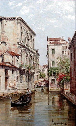 Antonietta Brandeis - Gondolas on a Venetian Canal 'Rio de San Aportino'