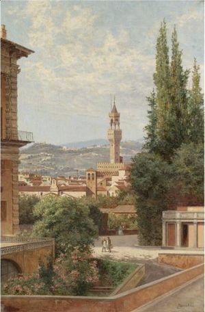 Antonietta Brandeis - Florence, View Of The Palazzo Vecchio With Fiesole In The Distance