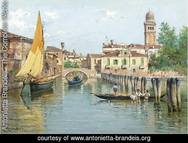 Gondolas On A Canal In Venice