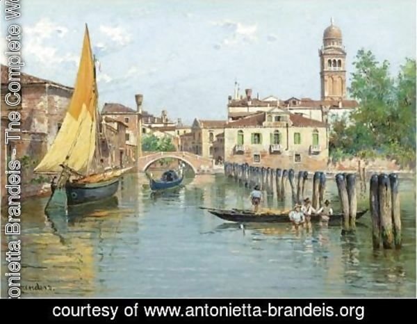 Antonietta Brandeis - Gondolas On A Canal In Venice